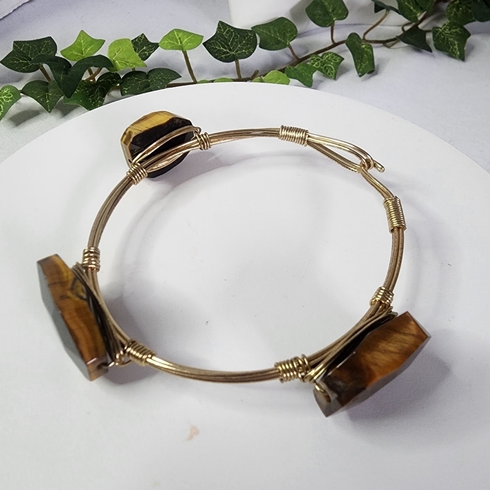 Tiger's Eye Stone Nugget Wire Wrap Bracelet